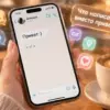 Рука с маникюром держит смартфон с чатом и сообщением «Привет :)», вокруг парят иконки подсказок для ответа