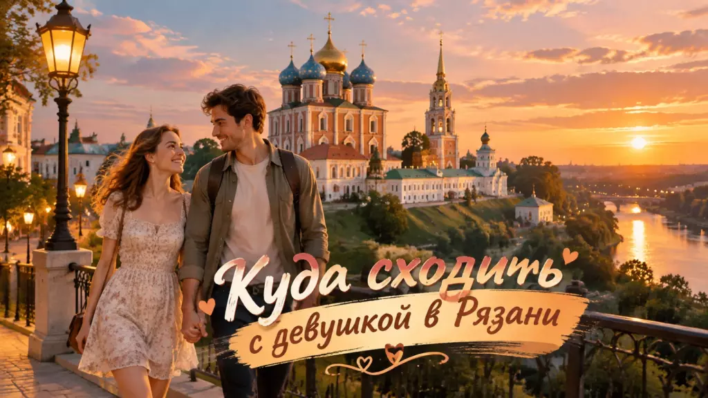 Влюбленная пара на фоне Успенского собора Рязанского кремля